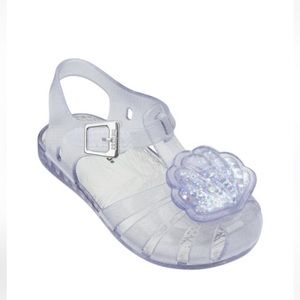 Mini Melissa Aranha XII-Clear Glass Sparkly Shell seashell Sandals size 7